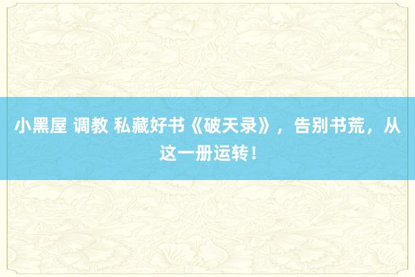 小黑屋 调教 私藏好书《破天录》，告别书荒，从这一册运转！